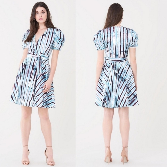 New DVF Indra Cotton Poplin Tie Dye Rain Mini Wrap Dress NWT Small - Picture 6 of 16